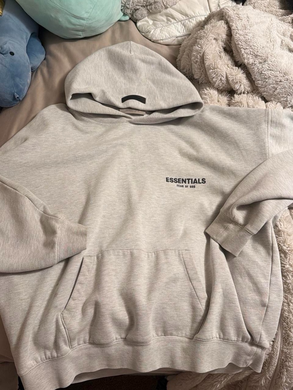 Essentials Crewneck Hoodie in Light Gray with Small Logo